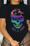 Witte Street Skull patchwork T-shirts met O-hals