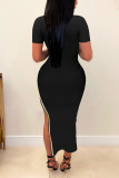 Черное сексуальное сплошное лоскутное горячее сверло на молнии с круглым вырезом юбка-карандаш платья
