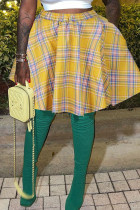 Pantalones de retazos con estampado de cuadros informales de cintura alta tipo A con estampado completo amarillo