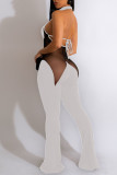 Orange, sexy, solide, durchsichtige, durchsichtige Patchwork-Overalls mit Neckholder und Stiefelschnitt