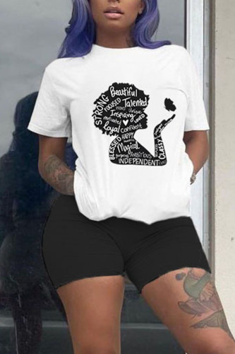 Black Casual Print Patchwork O Neck Half Sleeve Two Pieces