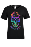 Black Street Skull Patchwork O Neck T-Shirts