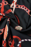 Fivela patchwork com estampa casual preta sem cinto gola redonda vestidos retos