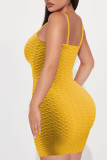 Yellow Sexy Solid Patchwork Spaghetti Strap Pencil Skirt Dresses