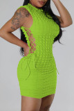 Флуоресцентный зеленый сексуальный сплошной бинт выдалбливают лоскутное платье с круглым вырезом юбка-карандаш платья