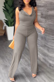 Vita Sexiga Solid Patchwork Backless Halter Straight Jumpsuits