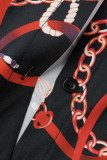 Fibbia patchwork con stampa casual nera senza cintura Abiti dritti con colletto alla rovescia