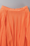 Tangerine Red Sweet Solid Patchwork Fold O Neck A Line Abiti