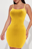 Amarillo sexy sólido patchwork correa de espagueti lápiz falda vestidos