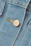 Blå Casual Street Solid Patchwork-spänne Stringy Selvedge Turndown-krage Långärmad rak jeansjacka