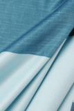 Голубые повседневные платья трапециевидной формы с отложным воротником и пряжкой в ​​стиле пэчворк