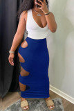 Blue Sexy Casual Solid Hollowed Out High Qaist Skirt