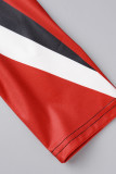 Robes droites en patchwork d'impression décontractée rouge noir à col rabattu