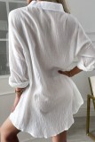 Weiß Casual Print Solid Patchwork V-Ausschnitt Hemdkleid Kleider