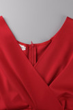 Patchwork solido elegante casual rosso con gonna a tubino con scollo a V e cintura