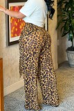 Stampa leopardata Stampa casual Stampa leopardata Patchwork regolare Vita alta Pantaloni convenzionali a stampa intera