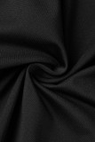 Zwart Sexy Effen Patchwork Doorzichtige V-hals Normale jumpsuits