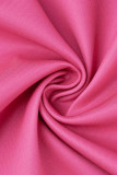 Rose Red Casual Solid Patchwork-Knöpfe Federn Turn-Back-Kragen-Oberbekleidung