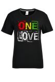 Black Casual Print Patchwork Letter O Neck T-Shirts