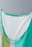 Голубо-зеленый сексуальный полосатый принт в стиле пэчворк с U-образным вырезом, одноступенчатые платья с юбкой