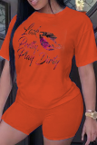 Camisetas casuais laranja com estampa vintage e gola O