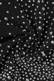 Negro sexy patchwork taladro caliente cremallera cuello manga larga dos piezas