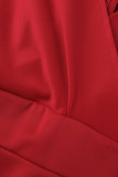 Patchwork solide élégant décontracté rouge avec des robes de jupe crayon à col en V ceinture