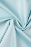Robes bleu clair décontracté imprimé patchwork boucle col rabattu
