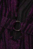 シルバー セクシー パッチワーク ブライト シルク V ネック ペンシル スカート ドレス