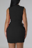 Black Sexy Solid Bandage Hollowed Out Patchwork O Neck Pencil Skirt Dresses
