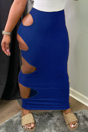 Jupe haute Qaist bleue sexy décontractée solide évidée