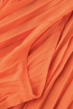 Tangerine Red Sweet Solid Patchwork Fold O Neck A Line Vestidos