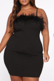 Zwart Sexy Casual Effen Patchwork Backless Sling-jurk met vierkante kraag Grote maten jurken