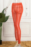 Rode sexy effen doorzichtige magere hoge taille potlood effen kleur broek