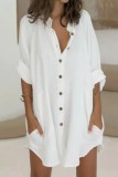 Weiß Casual Print Solid Patchwork V-Ausschnitt Hemdkleid Kleider