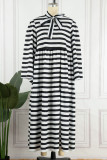 Blanc Casual Striped Print Patchwork Ribbon Collar A Line Robes