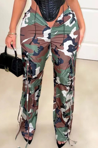 Camouflage Casual Street Print Camouflage Print Patchwork Straight Low Waist Full Print Bottoms