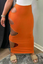 Falda naranja sexy casual sólida ahuecada alta qaist