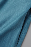 Vestidos evasê azul claro estampa patchwork com fivela redonda gola redonda