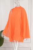 Tangerine Red Sweet Solid Solid Patchwork Fold O Neck A Line Robes