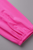 Розово-красная сексуальная повязка с принтом в стиле пэчворк с V-образным вырезом и длинным рукавом из двух частей