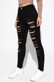 Svarta Casual Solid Ripped Patchwork Skinny Jeans med hög midja