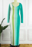 Robes de jupe en une étape multicolores à rayures sexy et à encolure en U