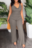 Vita Sexiga Solid Patchwork Backless Halter Straight Jumpsuits