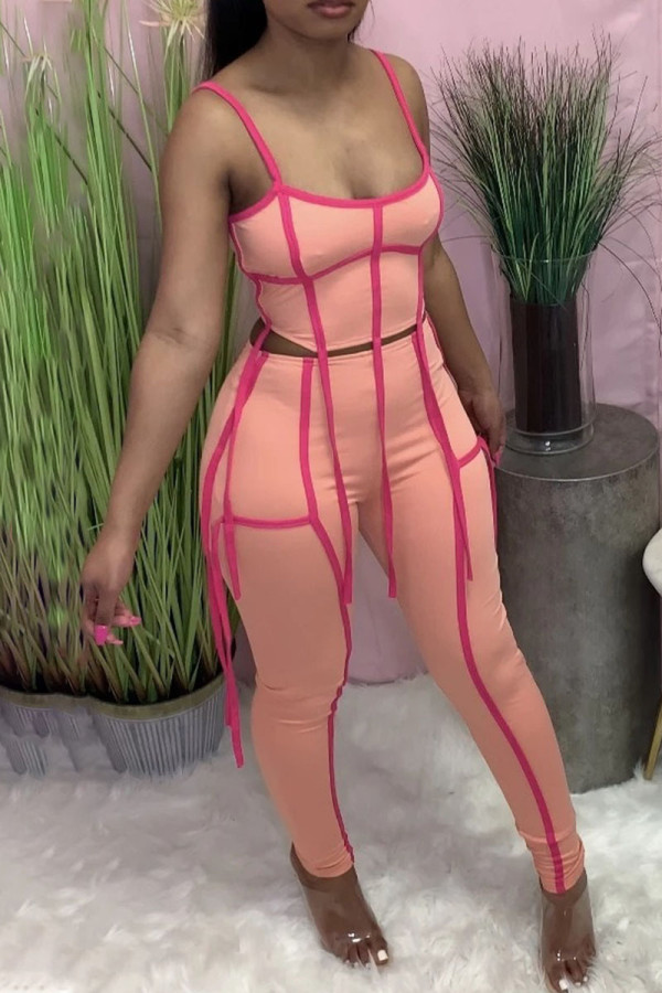 Розовый сексуальный однотонный лоскутный ремешок с ремешком без рукавов из двух частей