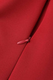 Patchwork solide élégant décontracté rouge avec des robes de jupe crayon à col en V ceinture