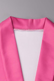 Розово-красная повседневная сплошная пуговица в стиле пэчворк с перьями и отложным воротником Верхняя одежда