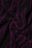 Robes de jupe crayon à col en V en soie brillante pourpre sexy patchwork