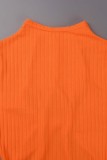 Il solido sexy arancione ha scavato mezzo vestito a maniche lunghe a collo alto