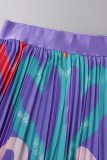 Фиолетовый Элегантный принт Пэчворк Складка О-образный вырез Длинный рукав Из двух частей